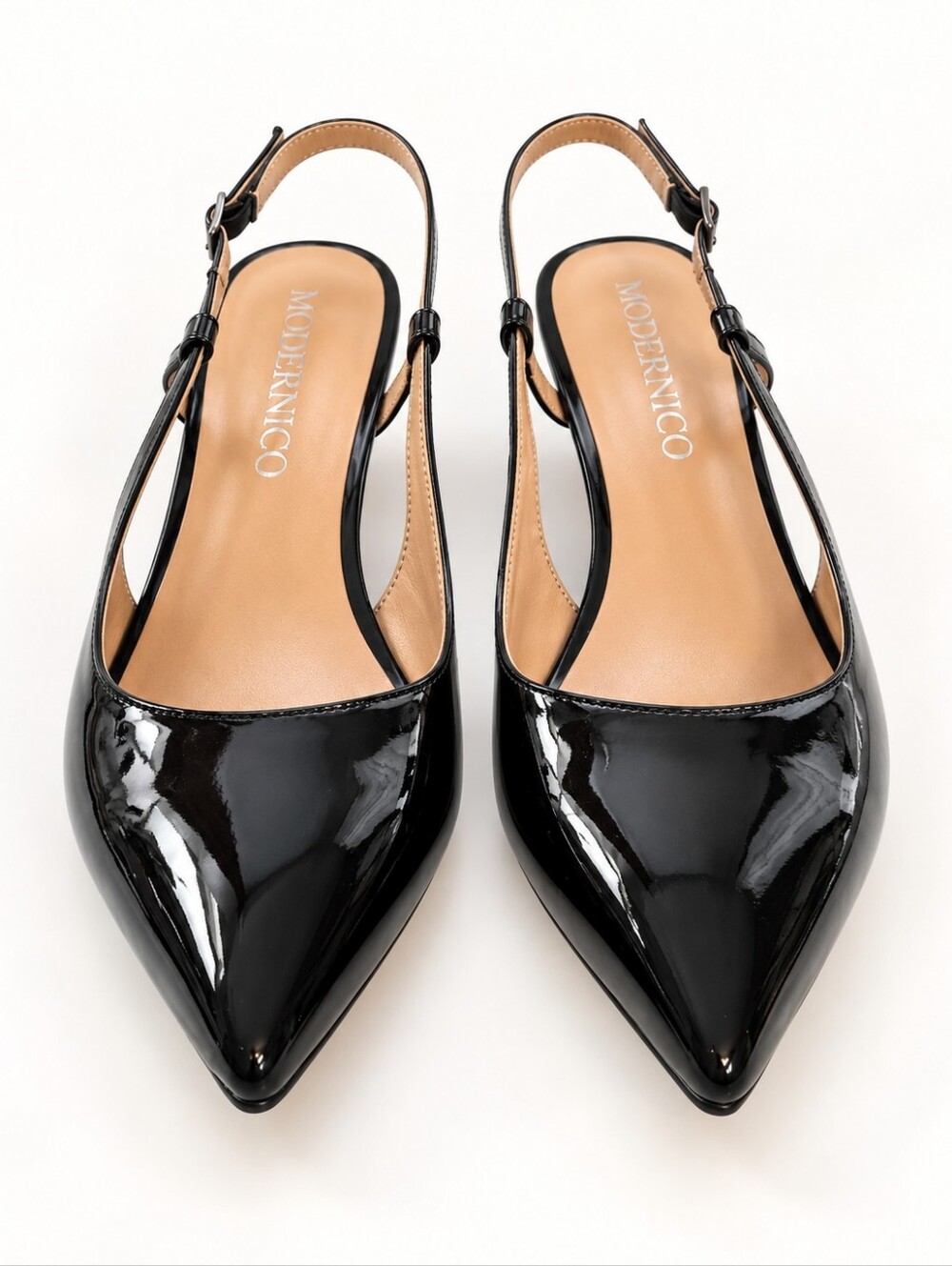 MODENCOCO Black Patent Pointed Toe Slingback Wedge Heels | Size 8 - Picture 4 of 10